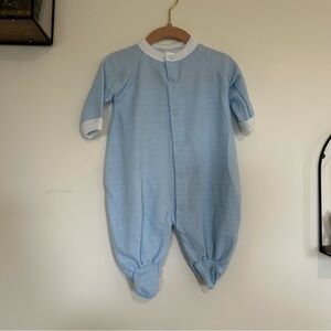Vintage Babygro Baby Blue & White Snap Button Sleeper